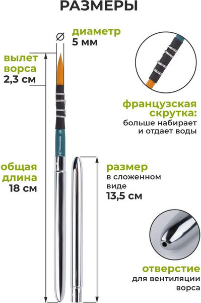 Изображение товара Кисть для рисования Малевичъ Salvador Travel №5 / 758755 (круглая)