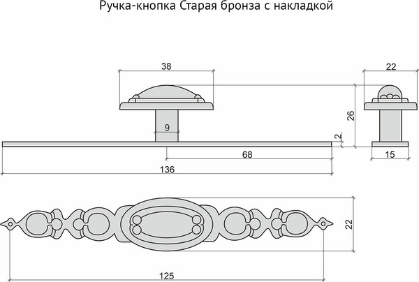 Изображение товара Ручка для мебели ДСВ Накладка (старая бронза)