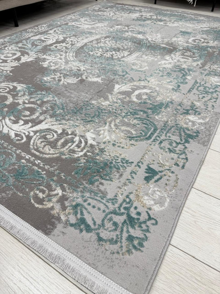 Изображение товара Коврик Radjab Carpet Афина Прямоугольник 9009A / 12815RK (0.8x1.5, Grey/Green)