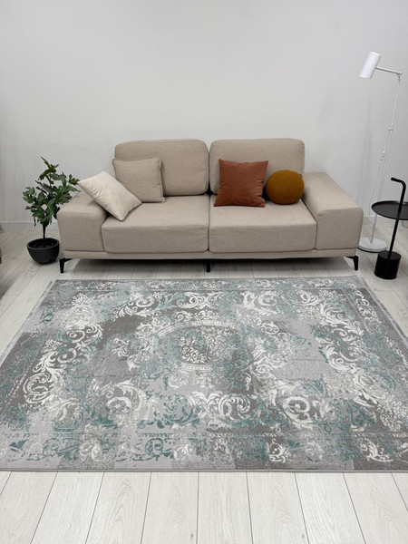 Изображение товара Коврик Radjab Carpet Афина Прямоугольник 9009A / 12815RK (0.8x1.5, Grey/Green)