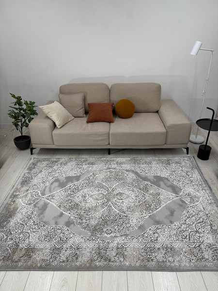 Изображение товара Коврик Radjab Carpet Афина Прямоугольник 9017A / 12912RK (0.8x1.5, Grey/Beige)