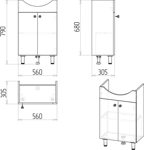 Изображение товара Комплект мебели для ванной Grossman Эко-60 / 106051-2 (белый)