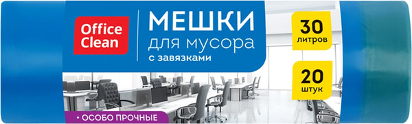 Изображение товара Пакеты для мусора OfficeClean Особо прочные с завязками 30л / 344036 (20шт, синий)