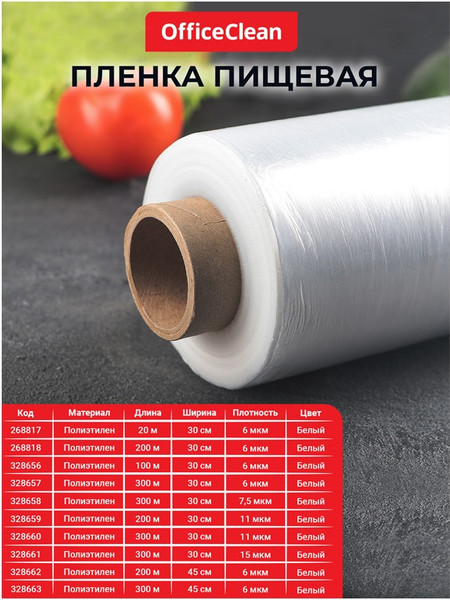 Изображение товара Пленка пищевая OfficeClean 0.45x200м 6мкм / 328662 (белый)