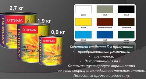 Изображение товара Грунт-эмаль Оптима 3в1 по ржавчине (2.6кг, красно-коричневый)