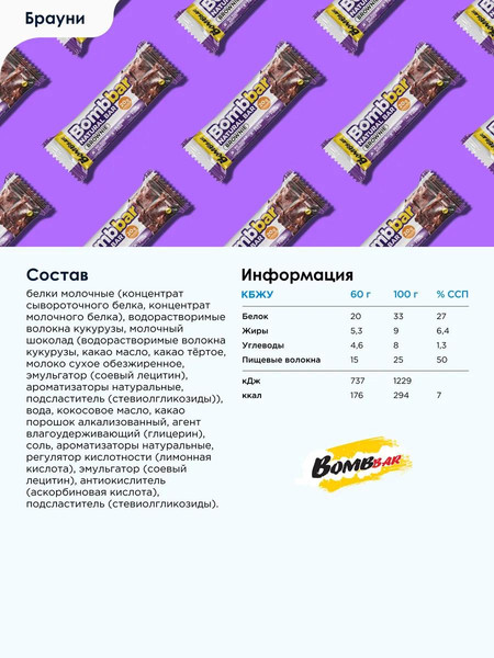 Изображение товара Набор протеиновых батончиков Bombbar Брауни (20x60г)