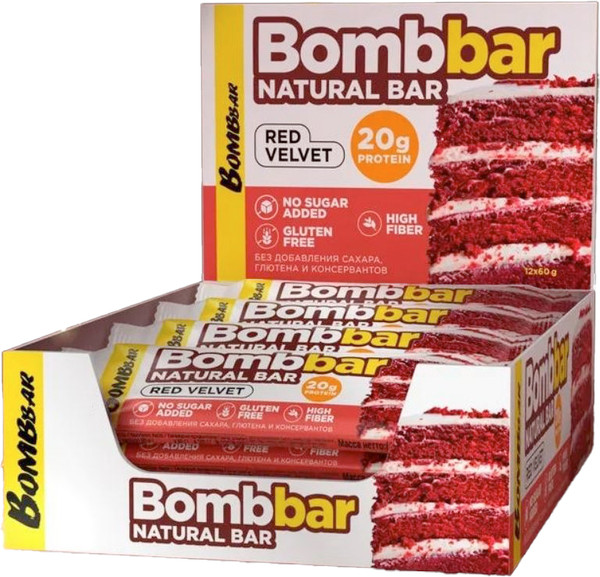 Изображение товара Набор протеиновых батончиков Bombbar Красный бархат (20x60г)
