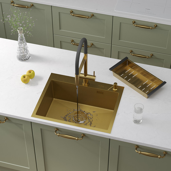 Изображение товара Мойка кухонная Roxen Snake 560220-60-GS PVD c коландером и дозатором (золото текстурное)