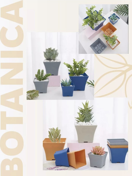 Изображение товара Вазон BOTANICA Block с поддоном (9.5x9.5x8см, оранжевый)