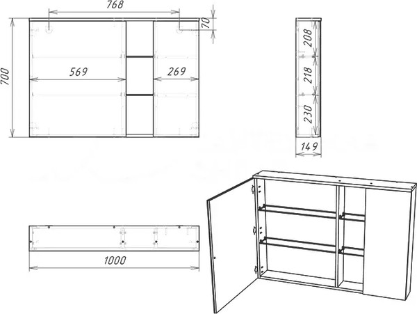 Изображение товара Шкаф с зеркалом для ванной Домино Fortuna 100 / DF3107HZ (левый)