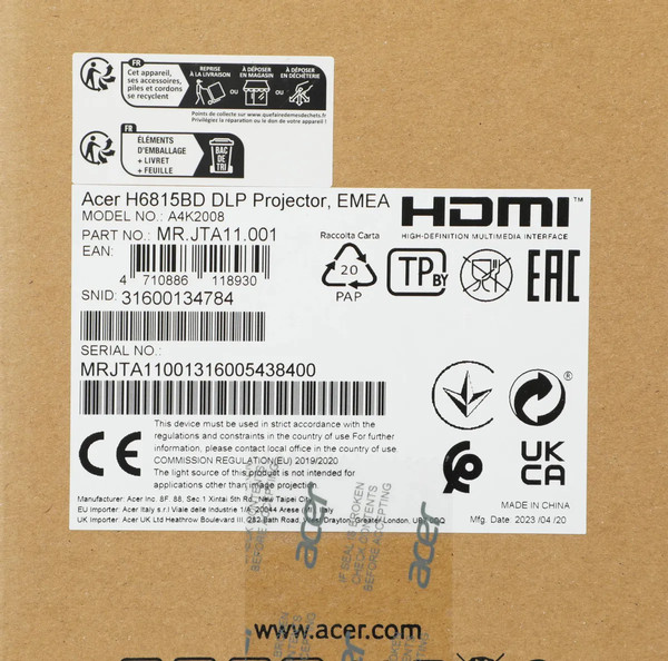 Изображение товара Проектор Acer H6815BD (MR.JTA11.001)