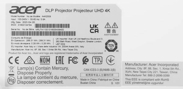 Изображение товара Проектор Acer H6815BD (MR.JTA11.001)