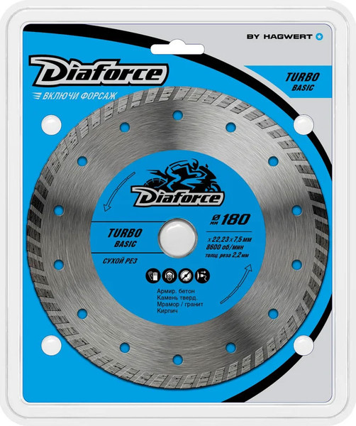 Изображение товара Отрезной диск алмазный Diaforce Turbo Basic 180х22.23х7.5x2.2мм / 511180