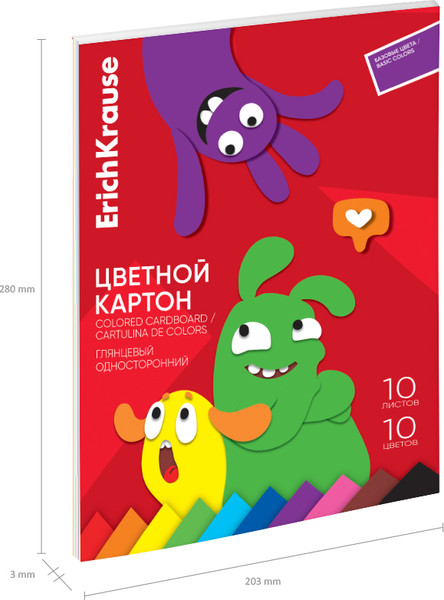Изображение товара Набор цветного картона Erich Krause Jolly Friends / 62020 (10цв)