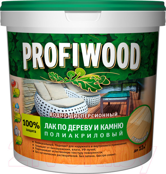 Изображение товара Лак Profiwood ВД по дереву и камню (2л, глянцевый)