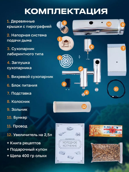 Изображение товара Дымогенератор для копчения Helicon Merkel 2.0 New (2.5л)