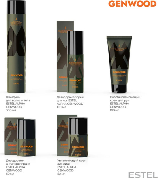 Изображение товара Набор косметики для тела и волос Estel Alpha Genwood Традиции Шампунь+Дезодорант+Спрей д/ног (300мл+50мл+100мл)