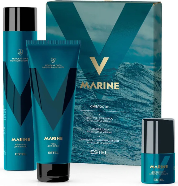 Изображение товара Набор косметики для тела и волос Estel Alpha Marine Смелость Шампунь+Дезодорант+Гель д/душа (300мл+50мл+250мл)
