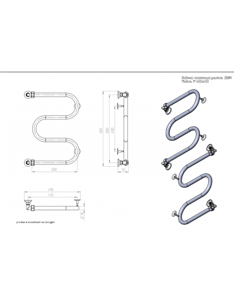 Изображение товара Полотенцесушитель водяной Двин M 60/40 без полки 3/4 (полированный)