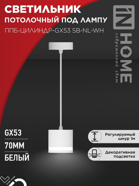 Изображение товара Потолочный светильник INhome ППБ-Цилиндр-GX53 SB-NL-WH / 4690612056647