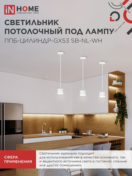 Изображение товара Потолочный светильник INhome ППБ-Цилиндр-GX53 SB-NL-WH / 4690612056647
