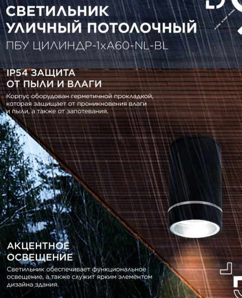 Изображение товара Светильник уличный INhome ПБУ Цилиндр-1xА60-NL-BL / 4690612059143
