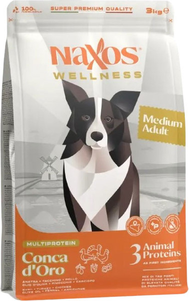 Изображение товара Сухой корм для собак Adragna Naxos Wellness Medium Adult утка, курица и индейка (3кг)