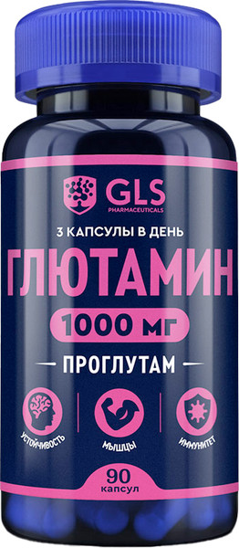 Изображение товара L-глютамин GLS Pharmaceuticals Проглутам №90 (капсулы по 400мг)