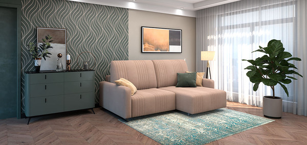 Изображение товара Диван угловой Rivalli Уолтер УП 1000 + 1000 (Elle Blonde/черный муар)