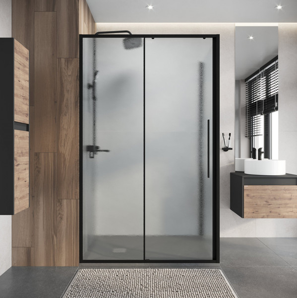 Изображение товара Душевая дверь Niagara Nova NG-84-L10CHB 100x195 (черный матовый/шиншилла стекло)