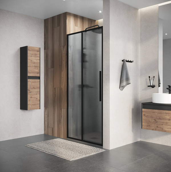 Изображение товара Душевая дверь Niagara Nova NG-84-L10CHB 100x195 (черный матовый/шиншилла стекло)