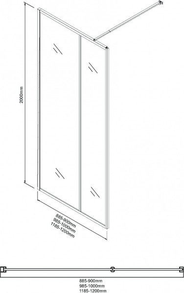 Изображение товара Душевая стенка Niagara Nova NG-481-10FBLACK 100x200 (черный матовый/рифленое/тонированное стекло)