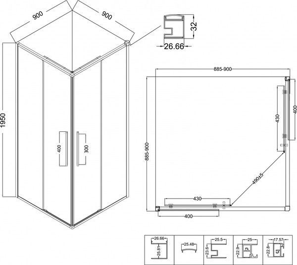 Изображение товара Душевой уголок Niagara Nova NG-4623-34 90x90x195 (хром/рифленое стекло)