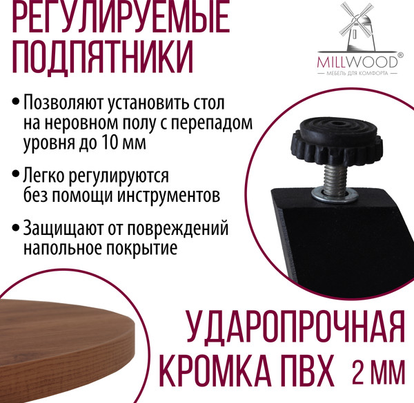 Изображение товара Обеденный стол Millwood Женева 2 D1200 120x120x75 (дуб табачный Craft/металл черный)