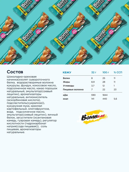 Изображение товара Набор протеиновых батончиков Bombbar Тирамису с шоколадно-ореховой пастой (20x32г)