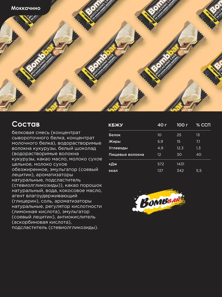 Изображение товара Набор протеиновых батончиков Bombbar Торт моккачино (30x40г)