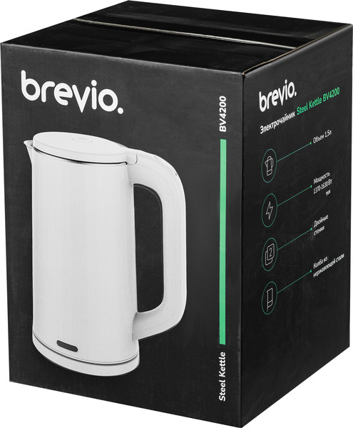 Изображение товара Электрочайник Brevio Steel Kettle BV4200 (белый)