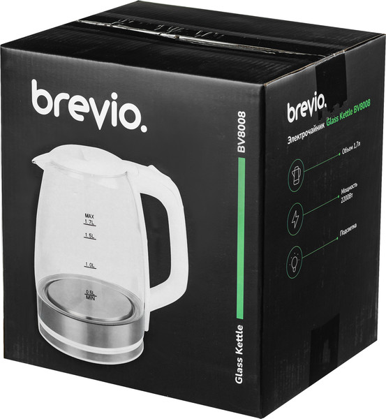 Изображение товара Электрочайник Brevio Glass Kettle BV8008 (белый)