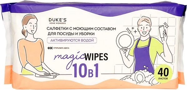 Изображение товара Салфетка хозяйственная Duke's Home Wonders С моющим составом для посуды и уборки аромат Бамбук / DS017 (40шт)