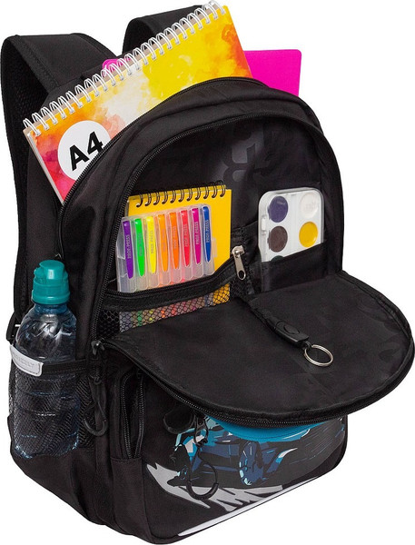 Изображение товара Школьный рюкзак Grizzly RB-553-2 (черный/голубой)