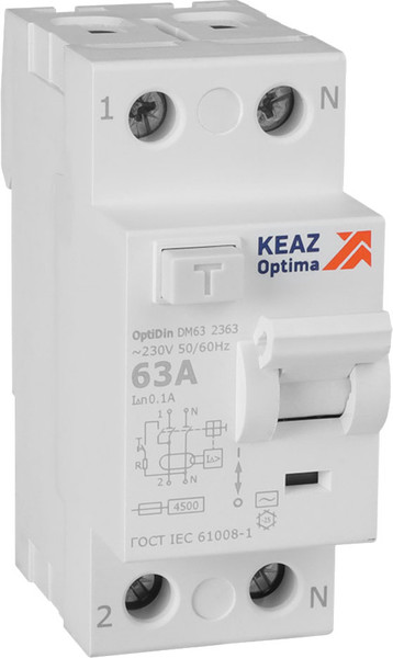 Изображение товара Устройство защитного отключения КЭАЗ 2п 63А 100мА AC 4.5кА OptiDin DM63-2363 УХЛ4 / 343896