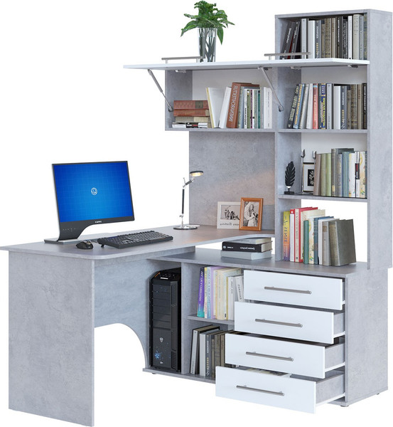 Изображение товара Компьютерный стол Сокол-Мебель КСТ-14.1П (правый, бетон/белый)