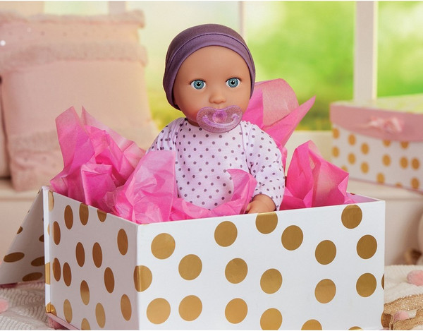 Изображение товара Пупс с аксессуарами LullaBaby В сиреневой пижаме в горошек и шапочке / LBY7217