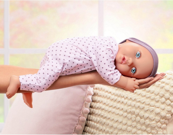 Изображение товара Пупс с аксессуарами LullaBaby В сиреневой пижаме в горошек и шапочке / LBY7217