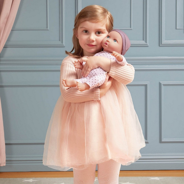 Изображение товара Пупс с аксессуарами LullaBaby В сиреневой пижаме в горошек и шапочке / LBY7217
