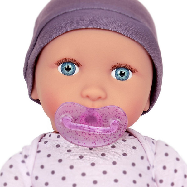 Изображение товара Пупс с аксессуарами LullaBaby В сиреневой пижаме в горошек и шапочке / LBY7217