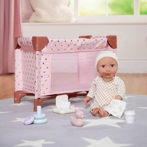 Изображение товара Пупс с аксессуарами LullaBaby В бежевой пижаме в горошек и шапочке / LBY7215