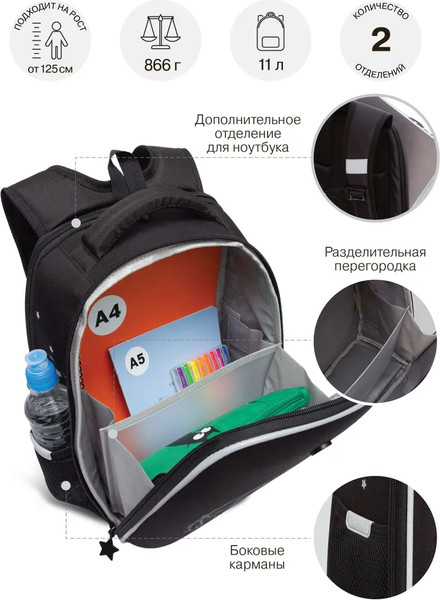 Изображение товара Школьный рюкзак Grizzly RAw-594-6 (черный/разноцветный)