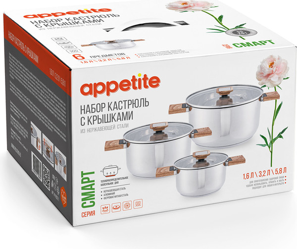 Изображение товара Набор кастрюль Appetite Смарт PH16SET1