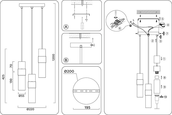 Изображение товара Люстра Ambrella LH55102/3 BK/FR/TI (черный/белый матовый/янтарь)